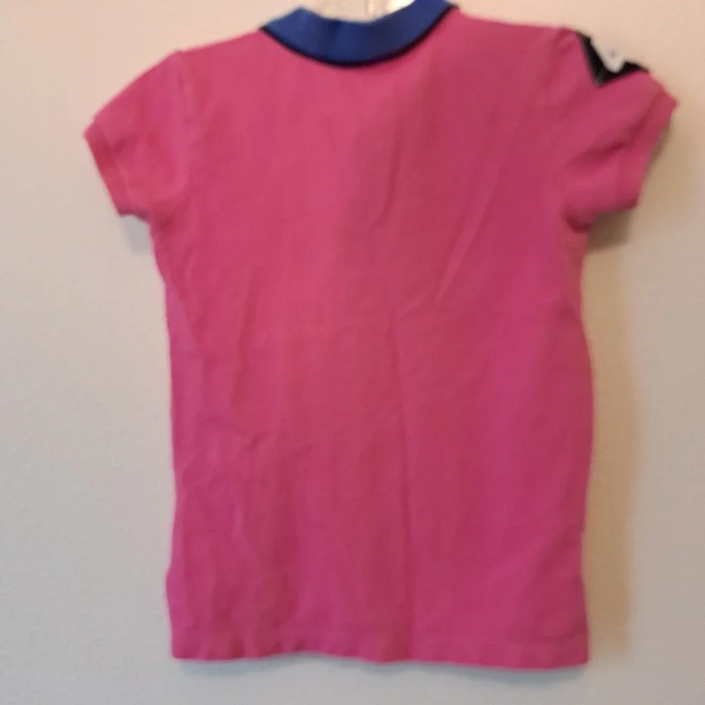 Ralph Lauren Girls Pink Polo Shirt Blue Collar Crown Monogram Size 6X